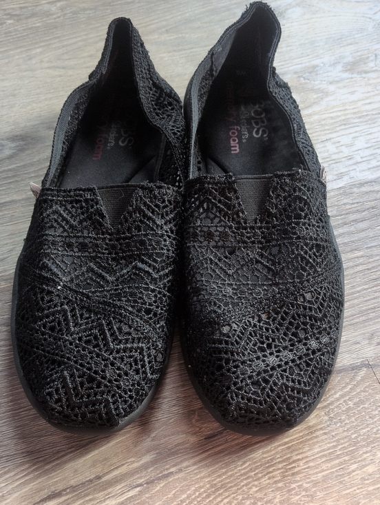BOBS from Skechers Shoes - Skechers BOBS Black Crochet Memory Foam Slip-Ons